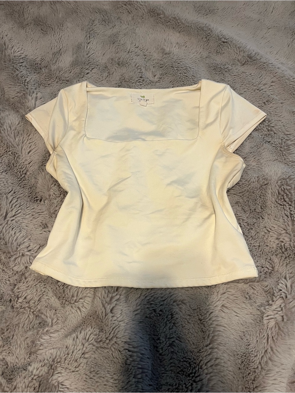 Square Neck Short Sleeve Top - Cream